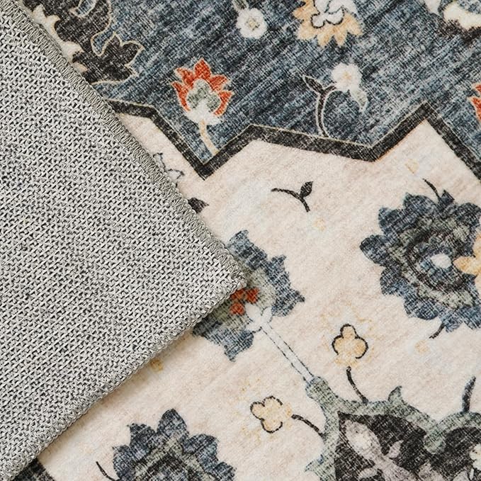 Washable Oriental Hallway Runner Rug - 3x14 Rugs for Living Room Soft Carpet for Bedroom Kitchen Waterproof Floral Distressed Indoor Stain Resistant Non-Shedding Floor Carpets (Blue, 3X14)