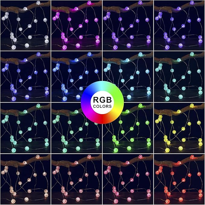 Globe String Lights for Bedroom,Crystal Crackle Small Ball Lights for Classroom,17 Vibrant Color 10FT 30 LED USB Operated with Remote Fairy Light for Indoor,Outdoor,Wedding,Christmas,Party,RGB