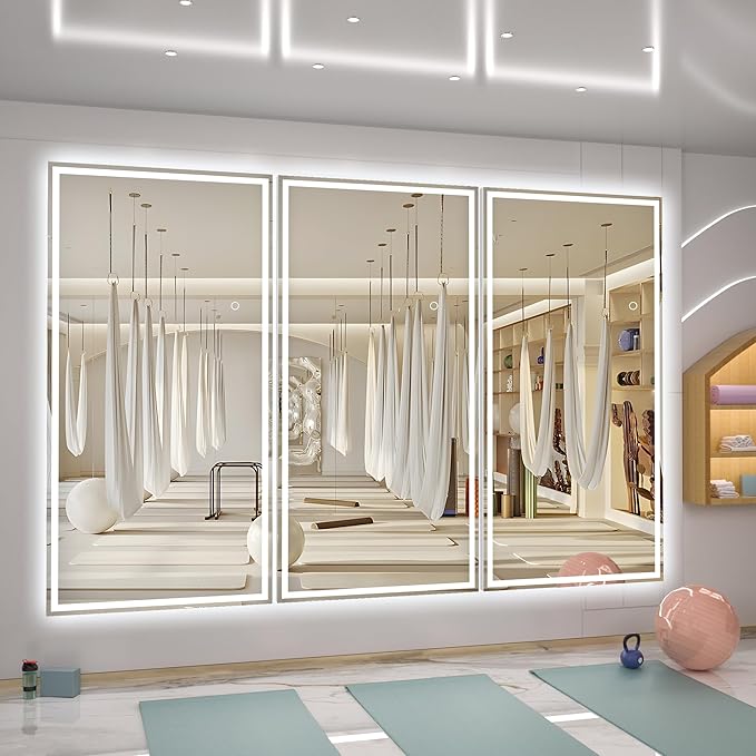 Hasipu Full Length Mirror with Lights, 79" x 32" LED Lighted Floor Standing, Full Body Dressing Hanging Mounted Mirror, Tempered Glass, Square White