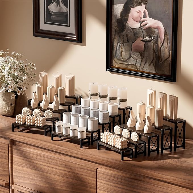Stackable Wooden Cologne Organizer for Men, 5-Tier Tray Risers Display Makeup Perfume Organizer for Women, Wood Cupcake Stand, Buffet Shelf, Dessert Food Risers, Figure Collectible Stand