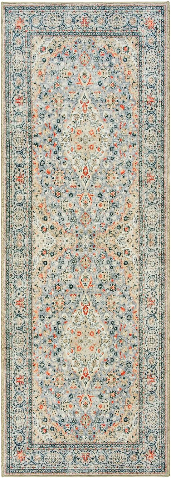 Goideal Washable Runner Rug 2x6, Beige Rugs Non Slip, Indoor Low Pile Carpet with Rubber Backing for Hallway Kitchen Bathroom Entryway Bedroom
