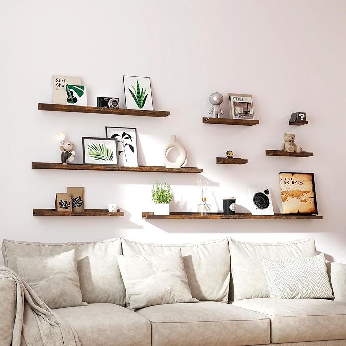 Floating Shelves for Wall Decor, Long Wall Mounted Storage Shelf for Bedroom, Living Room, Bathroom, Kitchen, Nursery, Rustic Display Picture Ledge Shelf with Lip Set of 2-36 Inches, Brown