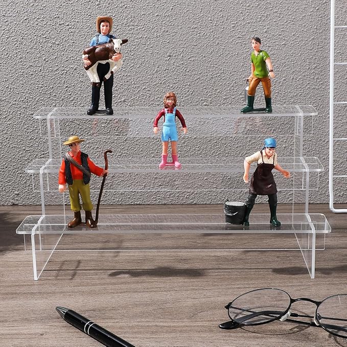 UKCOCO Acrylic Display Risers 2-Pack Transparent 3-Tier Organizer Stand for Action Figures and Figurines Space-Saving Clear Acrylic Display Shelf for Desktop Showcase and Decoration 11.41X5.90X5.51In