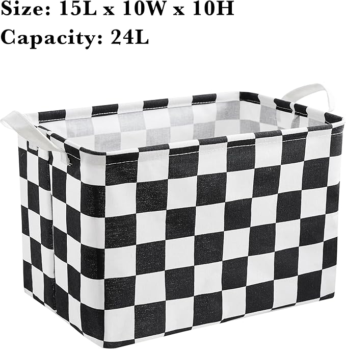 Ohocut Black White Checkered Canvas Basket, Rectangular Organizing Decorative Storage Basket for Kids Dog Toy, Cute Aesthetic Race Cars Boy Room Decor for Home, Kitchen, Bedroom, Classroom, Shelves