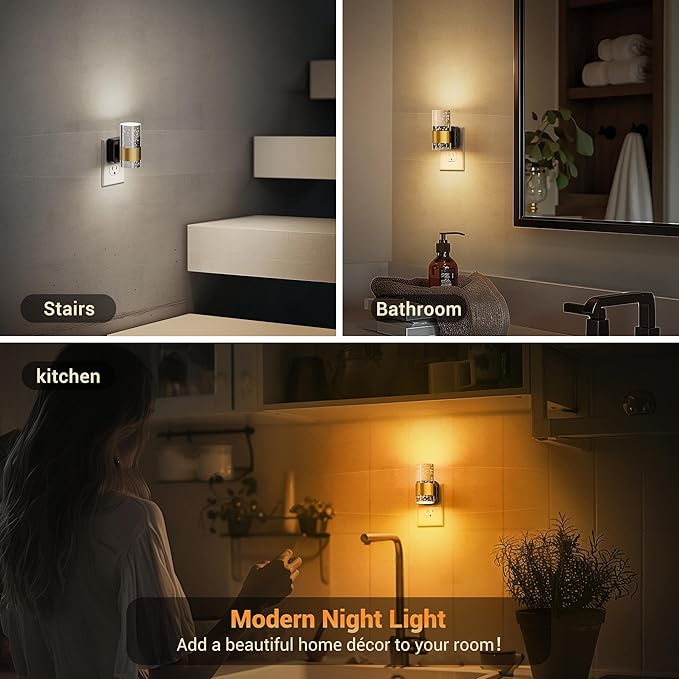 JandCase Night Lights Plug into Wall, Color Changing Night Light,10/50/100LM Adjustable Brightness Nightlight,Amber/3000K/5000K LED Nightlight with Dusk to Dawn Sensor for Home Decor