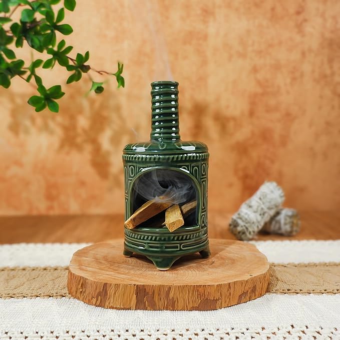 MOUGIGI Handmade Ceramic Palo Santo Holder & Mini Chiminea Incense Dish-Perfect for Palo Santo Sticks, Altar,Sage, and Cone Burning-Zen Decor for Energy Cleansing, Yoga, Meditation & Aromatherapy