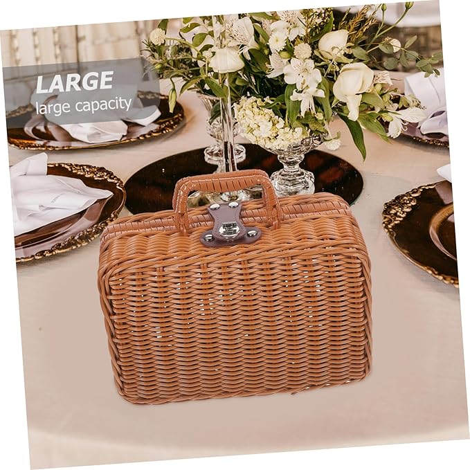 Handwoven Rattan Storage Box Large Decorative Box Lid for Makeup Decorative Shelves