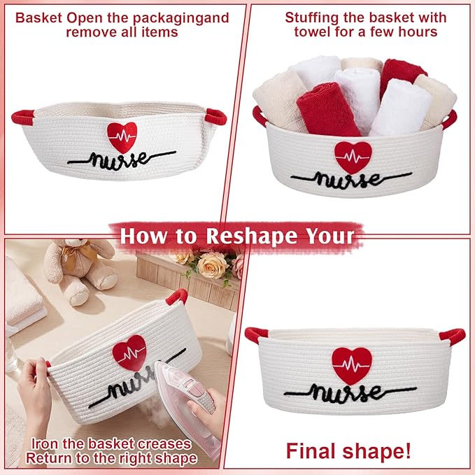 Colingmill 2026 Graduations & Nurses Week Gift Basket Empty to Fill, Woven Rope Basket 15" x 11" x 6" Decorative Storage Baskets with Gift Bag, Bow, Tissue Paper & Year Charm (White)