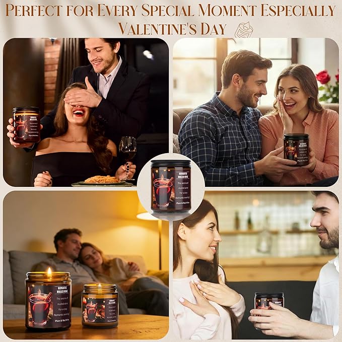 Mulled Wine Plums Candles for Romantic Gifts, 40 Hours Burn Soy Candle Gift for Women Stress Relief, Meditation, Yoga, Relaxing, Natural Soy Wax for Men and Women, 8oz