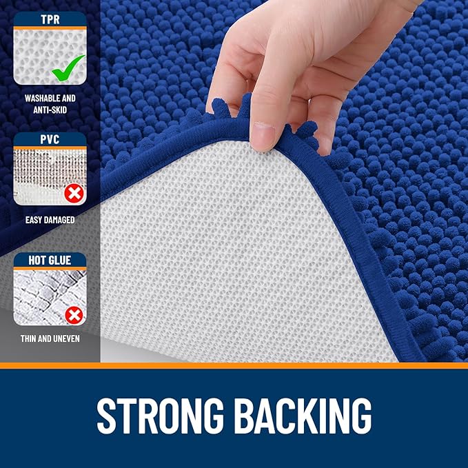 OLANLY Large Bathroom Rugs 50x30, Extra Soft Absorbent Chenille Bath Rugs, Rubber Backing Quick Dry, Machine Washable Bath Mats for Bathroom Floor, Tub and Shower, Home Decor Accessories, Royal Blue