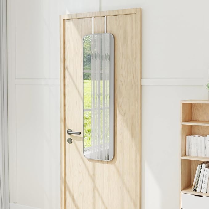 NARCISSUS 47x14 Mirror Door Hanging Full Length,Over Door or Wall Mounted Aluminum Alloy Frame Tempered Glass Rectangle Full Body Mirrors for Bedroom Dressing Living Room Bathroom 47 inch Silver
