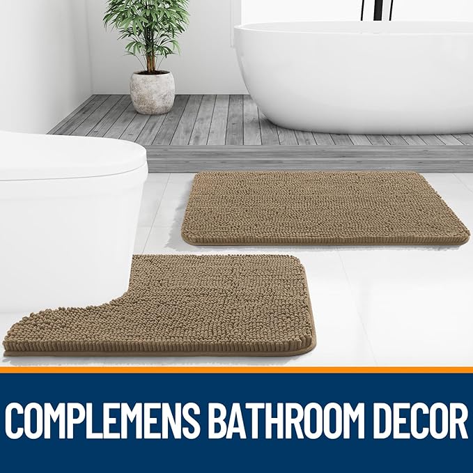 OLANLY Bathroom Runner Rugs 59x24, Extra Soft Absorbent Chenille Bath Rugs, Rubber Backing Quick Dry, Machine Washable Long Bath Mats for Bathroom Floor, Tub and Shower, Home Decor Accessories, Tan