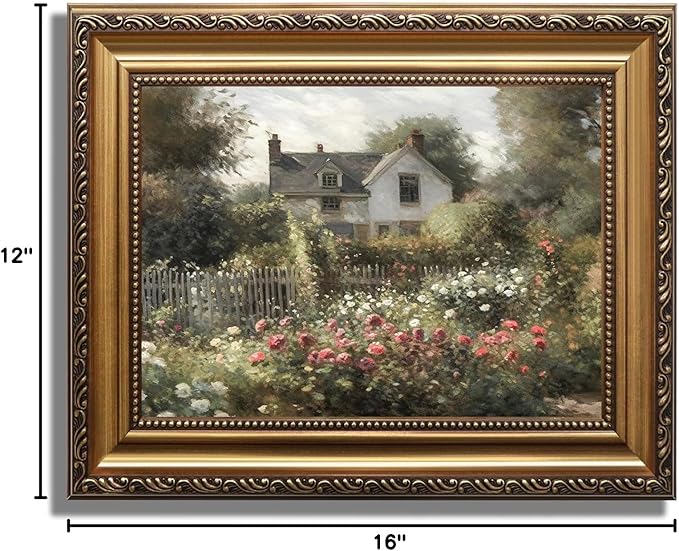 KBKBART Gold Framed Vintage Wildflower Countryside Canvas Oil Painting Farmhouse Decor, Rustic Antique Landscape Spring Decor for Bedroom Living Room, Gifts for Friends or Family (12"x16")
