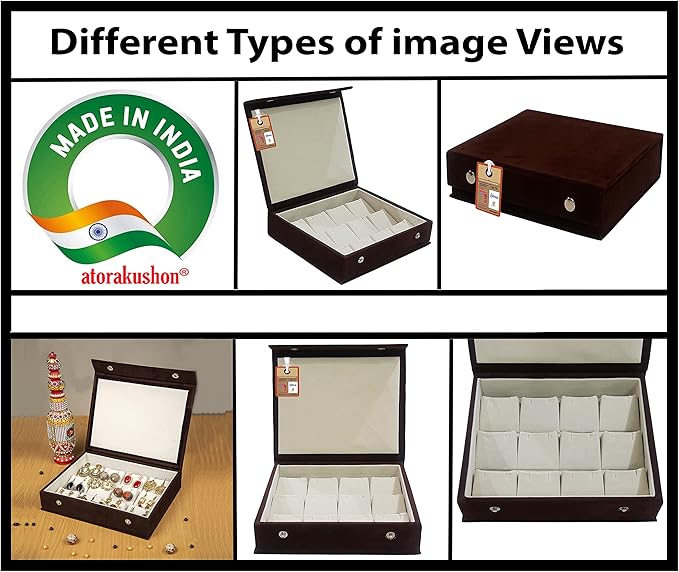 atorakushon Velvet Earrings Jewelry Box Women 12 Slots Jhumka Jewelry Organizer, Rings Earrings Holder Organizer Display Storage Case, for Woman and Girls (Brown)