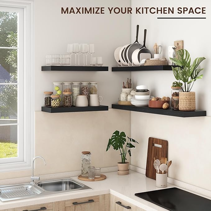 Venusmiles Floating Shelves for Wall, Engineered Wood Wall Shelves with Invisible Brackets for Living Room Bedroom Bathroom Office Kitchen Decor and Storage (Black, 36" W x 9" D x 1.5" H) Set of 2