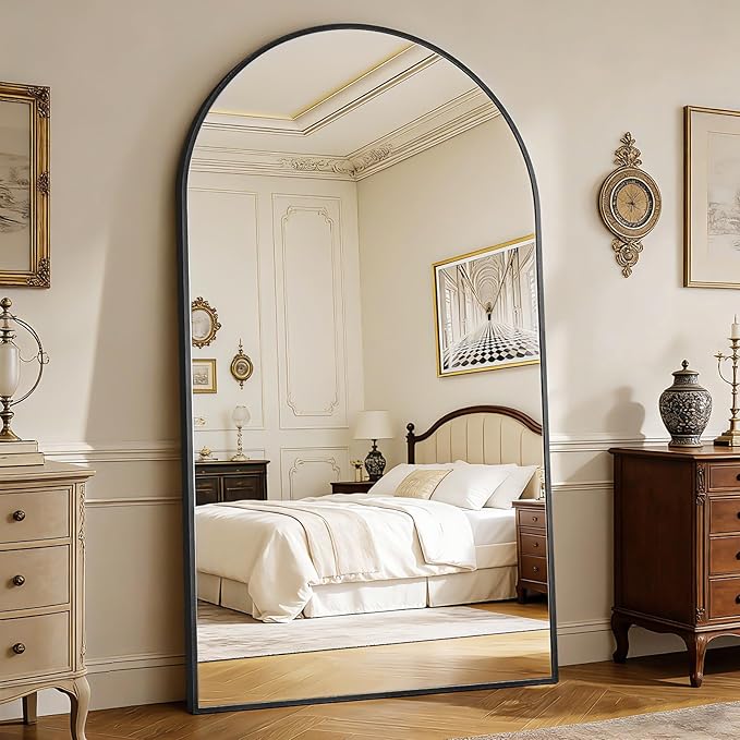 BEAUTYPEAK 86"x40" Large Arch Mirror Full Length, Oversized Wall Mirrors with Aluminum Alloy Frame, Full Body Floor Mirror for Bedroom, Dressing Room, Black
