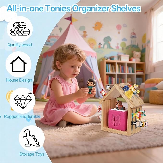 for Tonies Shelf Magnetic Wall-Mount/Desktop House-Shaped Floating Storage Shelf, Wooden Display Organizer for Tonies Storage, Figure Organizer Rack for 12-40 Figurines Collection