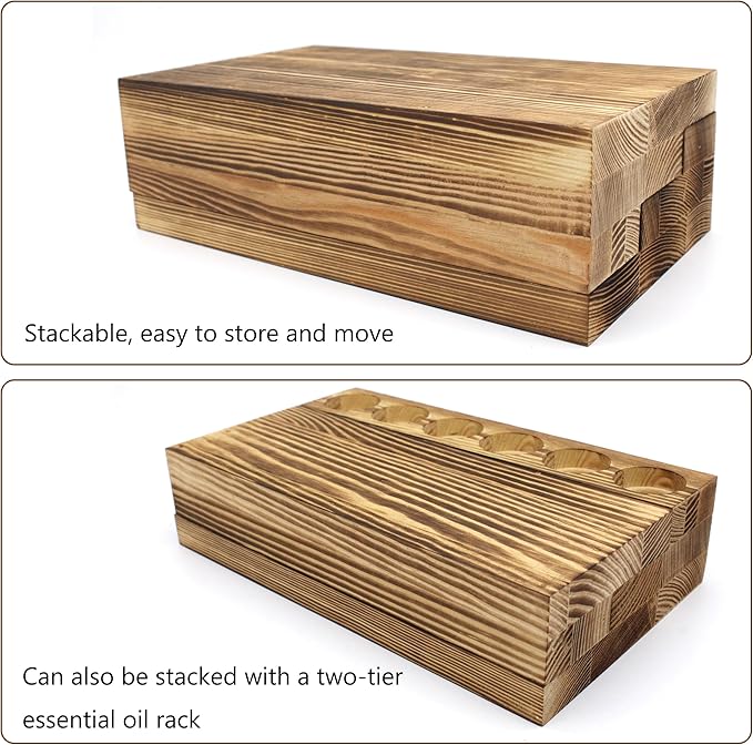 Wooden Essential Oil Storage Organizer, 3-Tier Display Stand, Firewood Color, 17 Bottle Holder for 5-20ml Oils, Set of 2