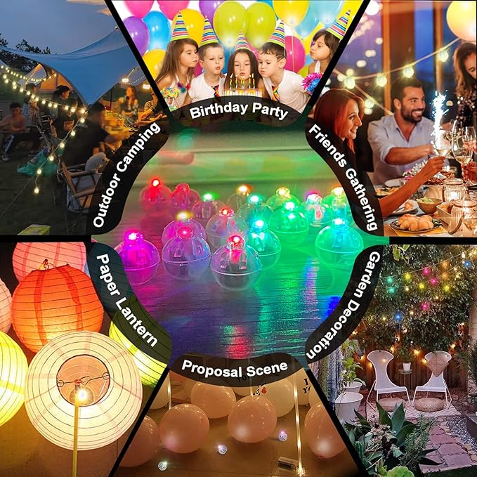 100pcs 10 Colors Balloon Lights, LED Assorted Colors Flash Lights, Mini Ball Light Round LED Ball Lamp for Paper Lantern Balloon Birthday Party Wedding Halloween Christmas Decoration