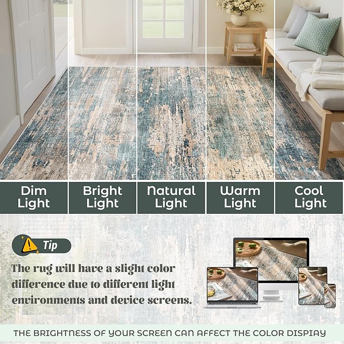 XLUEZ 6x9 Area Rugs for Living Room, Washable Modern Abstract Large Area Rug Neutral Soft Non Slip Kids Rug Stain Resistant Indoor Carpet for Bedroom Nursery Dining Room Playroom(GreenBrown, 6'x9')