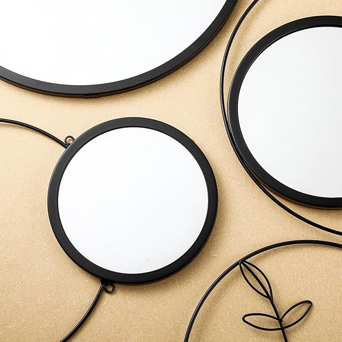 Hicarer Wall Mirror Decorative 41.34'' x 17.72'' Round Modern Metal Wall Mirrors Set for Living Room Circle Plates Overlapping Decorations for Hallway Entryway(Black)