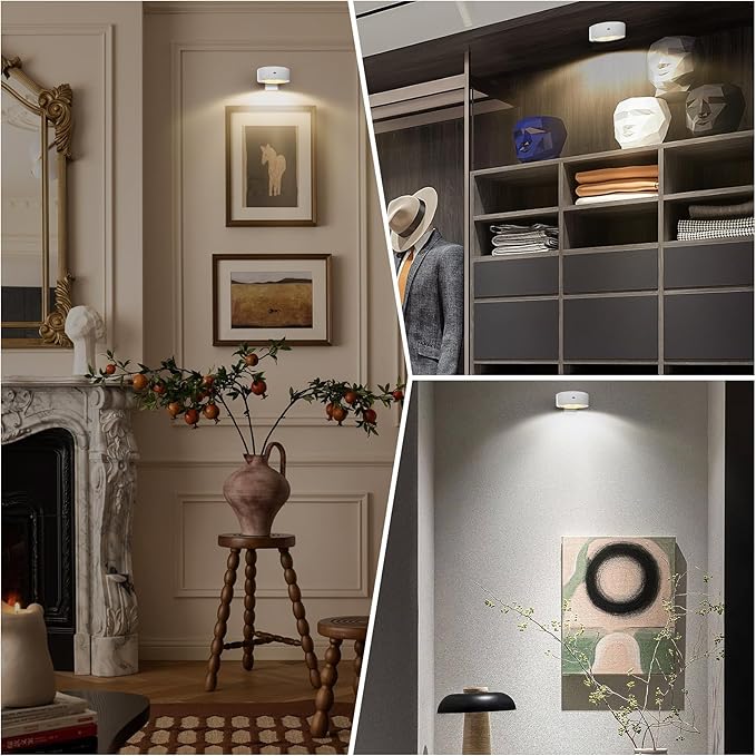 3-Pack Battery Operated Picture Lights Magnetic Painting Light with 3 Lighting Modes,Remote and Timer Art Display Light for Picture Artworking Frame Portrait,Dimmable Wireless Wall Puck Lights-White
