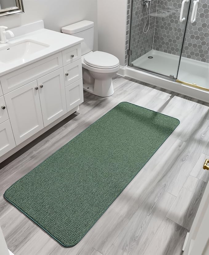 Bosap Bath Mat,Ultra Thin Bathroom Runner Rugs,Large Bath Mats for Bathroom,Quick Dry,Non-Slip,Machine Washable,Low Pile,Bath Rug,Shower Outside,Sink,Home Decor Accessories.Green,2'x5'(24x60inch)