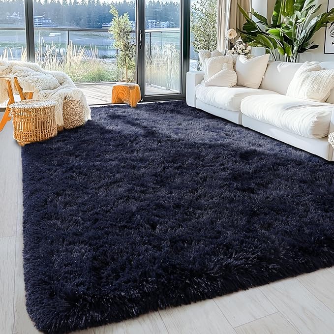 5x7ft Fluffy Fuzzy Area Rug for Living Room Bedroom, Ultra Soft Rugs for Living Room, Modern Shaggy Carpets Rug for Boys Girls Dorm Nursery Home Decor Aesthetic, Upgrade Non-Slip Durable, Dark Blue
