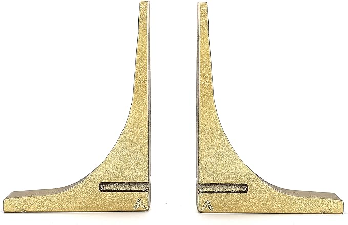 Cast Iron Geometric Decorative Bookends, Round Geometry Theme Shelf Decor, Heavy Duty, Set of 2 Gold