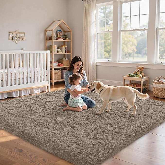 5x7 Area Rug for Living Room:Ultra Soft Fluffy Shag Grey Camel Rugs,Large Fuzzy Plush Indoor Non Slip Carpet Washable Rug for Bedroom Kids Nursery Office Dorm Modern Decor(Grey Camel 5'x7')