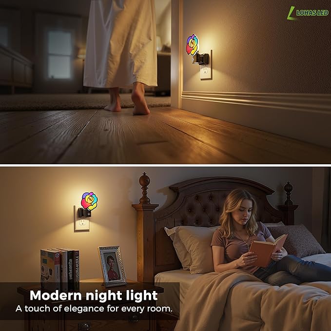 L LOHAS LED Night Lights Plug into Wall, Night Light with Light Sensor, 3000K Soft White, 0-100LM Brightness Adjustable, Acrylic Rose Nightlight for Bathroom Bedroom Hallway