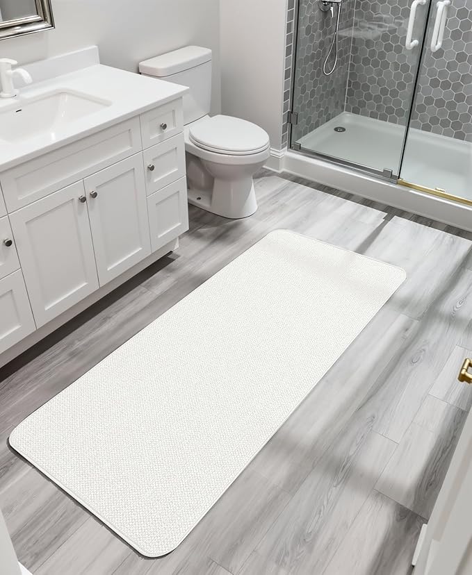 Bosap Bath Mat,Ultra Thin Bathroom Runner Rugs,Large Bath Mats for Bathroom,Quick Dry,Non-Slip,Machine Washable,Low Pile,Bath Rug,Shower Outside,Sink,Home Decor Accessories.Cream,2'x5'(24x60inch)