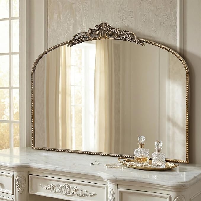 Micasso Large Gold Antique Mirror: 40"x29" French Baroque Arched Mirror - Traditional Ornate Vintage Mirrors for Wall/Mantel/Entryway/Bathroom/Hallway - Home Decor for Living Room