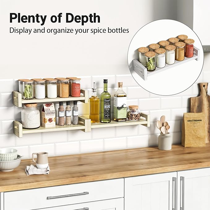 Vailando Floating Shelves for Wall, Set of 3 Solid Wood Wall Mounted Shelves, 16" Rustic Poplar Display Shelf for Bedroom, Living Room, Bathroom, and Kitchen Decor - Heavy-Duty & Natural Pine