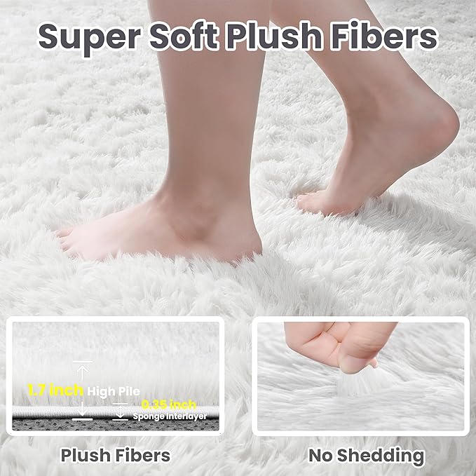 5x7 Area Rugs for Living Room: Ultra Soft Fluffy Shag White Rug for Bedroom, Non-Slip Large Fuzzy Plush Rug Indoor Floor Carpet for Nursery Kids Boys Girls Room, Dorms, Modern Home Decor