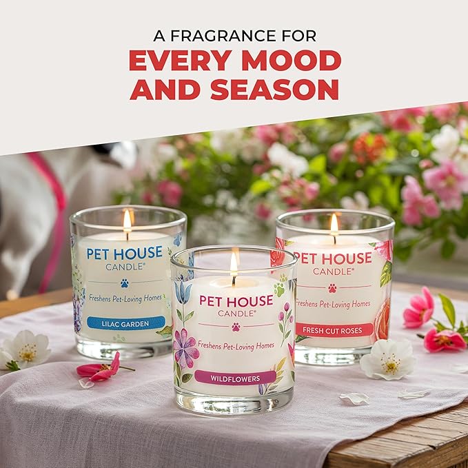One Fur All Pet House Candle 2 Pack - Plant-Based/Soy - Clean Burning Scented, Long Lasting Pet Odor Candle for Home - Vanilla Sandalwood, Vanilla Creme Brulee