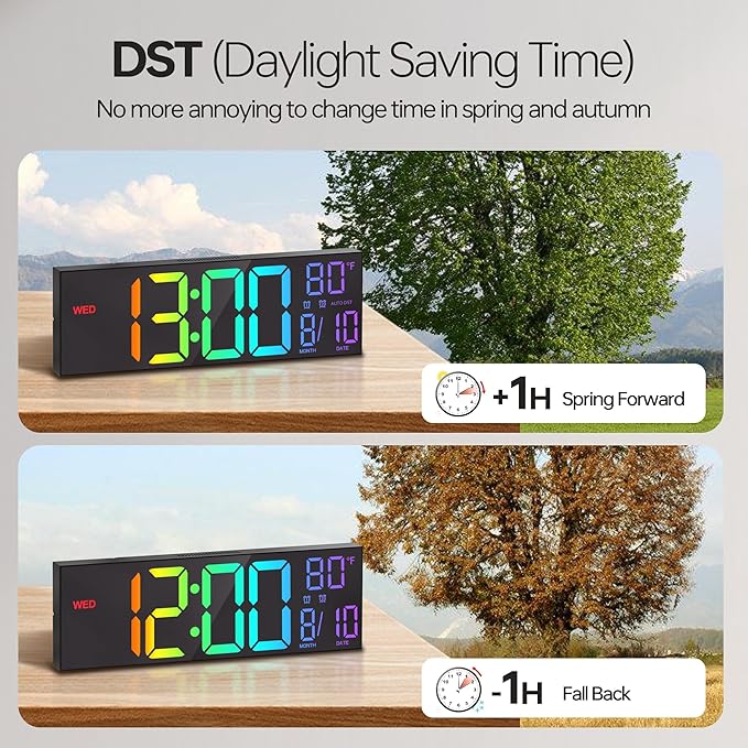 JALL 16.1" Large Digital Wall Mount Clock, Count Down Timer, Alarm, Big LED, RGB Color, DST, Temperature for Living Room Classroom Desk, Wall, Xmas, Birthday Gift for Senior Mom Dad, Rainbow