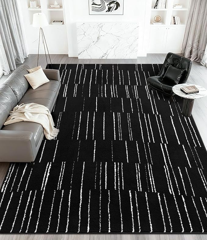 YIHOUSE 5x7 Abstract Striped Area Rug, Modern Washable Stain Resistant Rugs Non Slip, Soft Indoor Floor Carpet for Living Room, Bedroom,Dining Room, Black and White