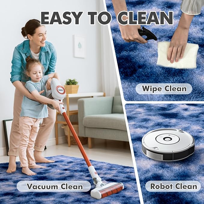 5x7 Ft Blue Shag Rugs for Bedroom Living Room Decor, Ultra Soft Fluffy Furry Area Rug for Indoor Floor, Aesthetic Carpet for Nursery Dorm Home Decor