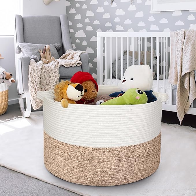 MEGASKET 115L Super Large Blanket Basket, 23.6"x15.7" Oversized Cotton Rope Woven Basket for Toys, Towels, Shoes, Laundry, XXXL Jumbo Storage Bin for Blankets for Living Room, Toy Organizer, Brown