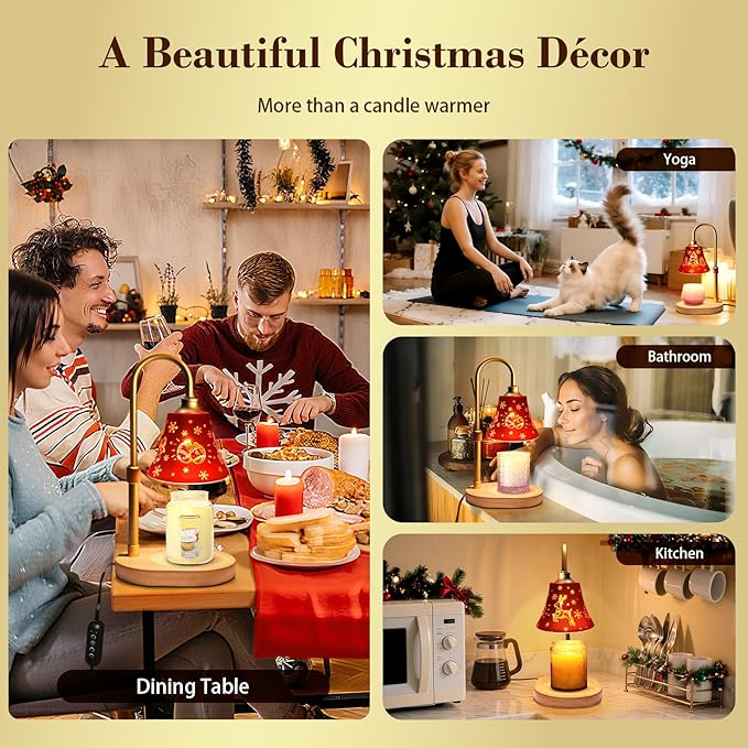 Candle Warmer Lamp with Timer Dimmer:Christmas Decorations Indoor, Birthday Gifts for Women Mom, Vintage Wax Melt Warmer for Jar Candles, Warming Gifts for Office, Dorm, Apartment & New Home Decor