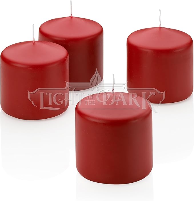Light In The Dark 4 Red Apple Cinnamon Scented Pillar Candle 3 Inch Tall X 3 Inch Wide