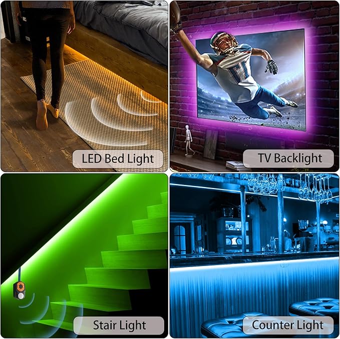 Motion Sensor LED Light Strip 19.68ft Under Bed Lights, RGB 3 Mode Motion Activated Bed Light with Music Sync and Timer, Dimmable Color Changing LED Lights Mother Day Gift