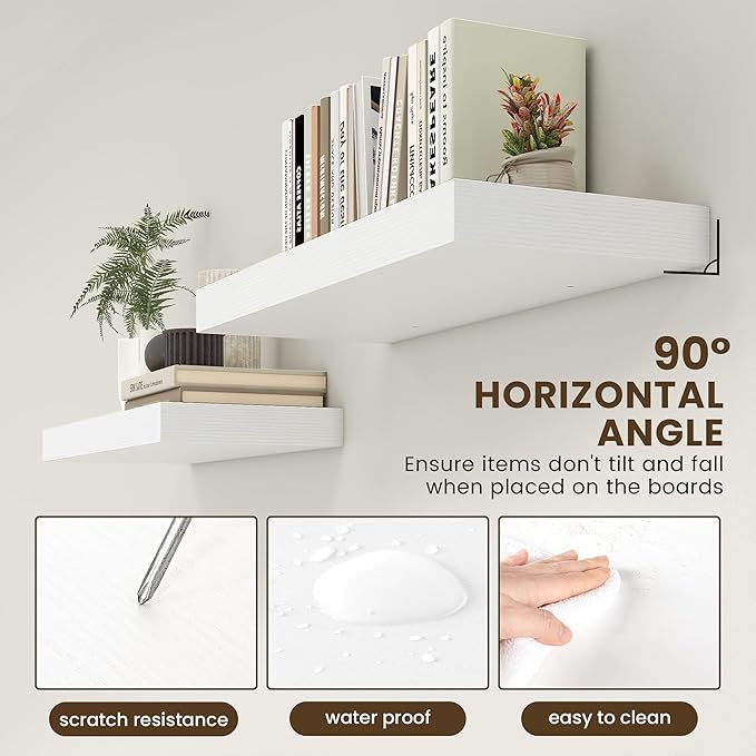 FLYJOE 30 Inch Floating Shelves | 12 Inch Deep White Floating Shelves | 30" W x 12" D Rustic Wood Shelves for Wall | Deep White Shelves for Living Room Bathroom Laundry Room Kitchen