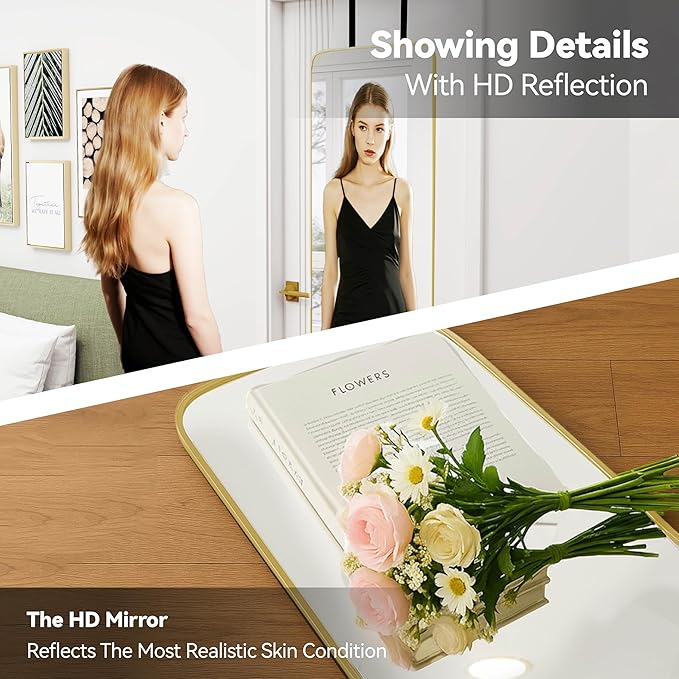 SCWF-GZ 57x20 Door Hanging Full Length Mirror, Floor (Height 5.7ft just Body in 1.3ft) or Wall Mounted Metal Frame Rectangle Dressing Mirrors for Bedroom Bathroom Living Room 57 inch Gold
