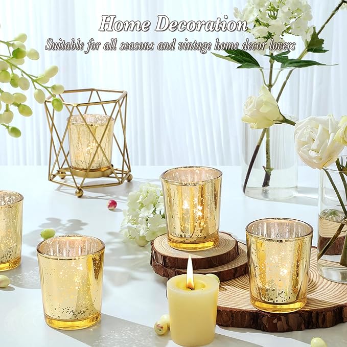 UPBUD Gold Votive Candle Holders Set of 24, Speckled Mercury Candle Holders for Wedding Gold Centerpiece Table Decorations, Tealight Candle Holder for Party Bridal Shower Decor, Home Decor