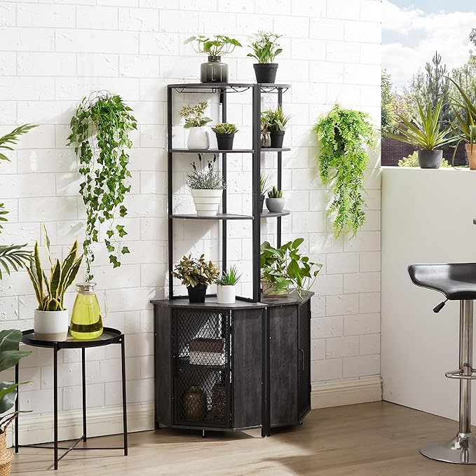 VECELO Corner Cabinet, Tall Storage Shelf, Bookshelf Display Shelves Rack for Living Room, Kitchen, Balcony, Small Space