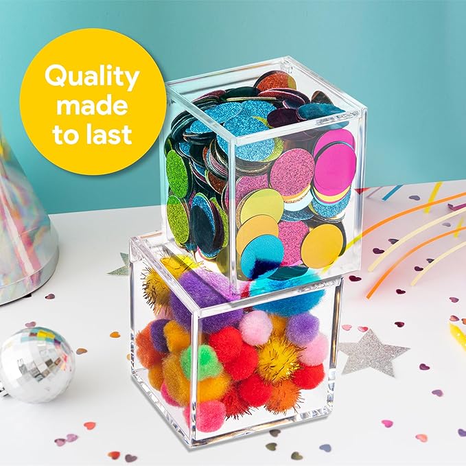 Hammont Clear Acrylic Box with Hinged Lid – Small Plastic Organizer for Office, Desk, Makeup, Crafts, Cotton Balls, Jewelry & More |2"x2"x2" (8 Pack)