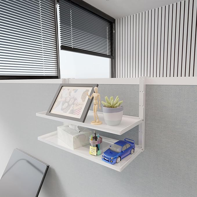 Office Cubicle Shelf - 13.8'' x 5.9'' Dual-Tier Storage Organizer Floating Corner Rack Hanging Shelf Height Adjustable Home Office Essentials for Planter Statue Decor Photo Frame