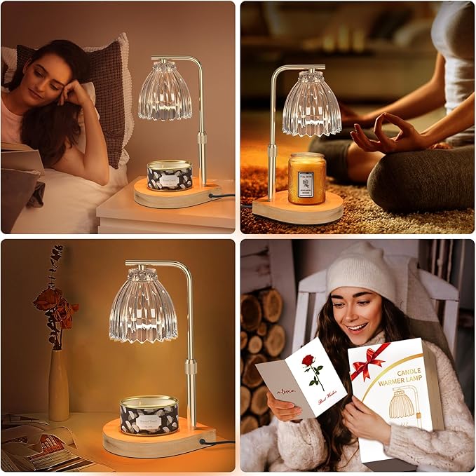 Mothers Day Gifts, Candle Warmer Lamp with Adjustable Height, Timer & Dimmer, Birthday Gifts for Women, Elegant Gift Box & Greeting Card, Candle Lamp with 2 Bulbs for Home Decor/Bedroom/Office
